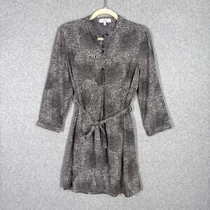 OVI Dress Medium Mini Black White Shirt Belt Tie Abstract‎ Floral Career Church